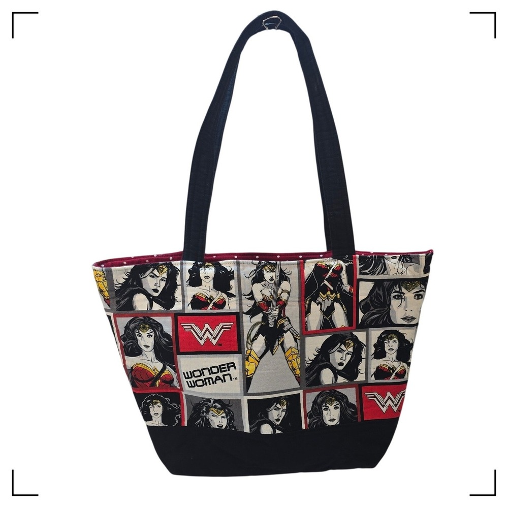 Wonder Woman Comic Panel Handmade Zipper Tote Bag DC Comics Superhero Red Black